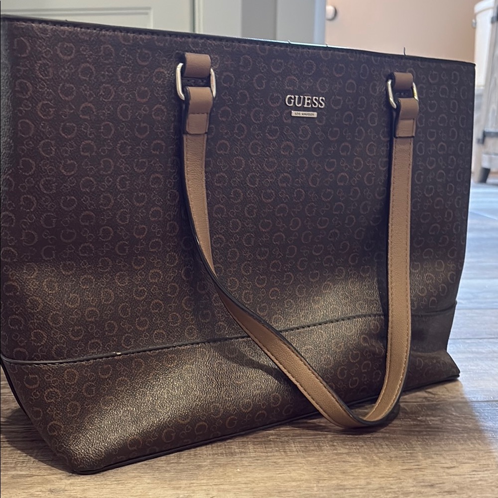 Guess Dark Brown Monogram Tote